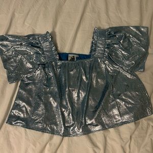 NWOT Queen of Sparkles Powder Blue Pebble Flutter Top